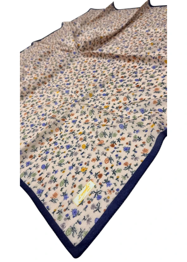 Lorenda Organik Soft Eşarp Çiçek Desen Lacivert