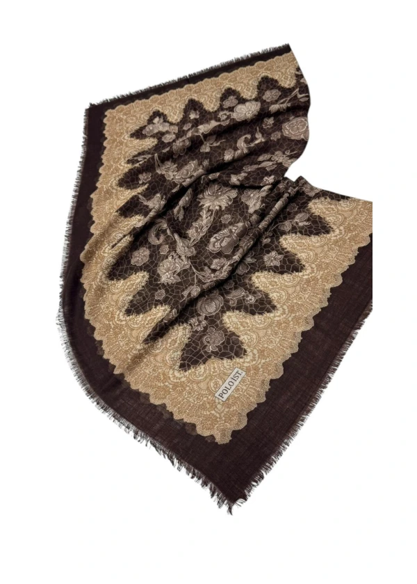 Poloist Desenli Flamlı Keten Eşarp fl5