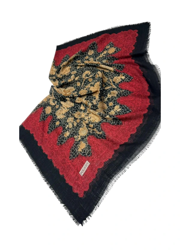 Poloist Desenli Flamlı Keten Eşarp fl7