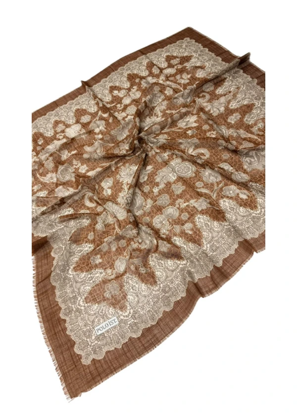 Poloist Desenli Flamlı Keten Eşarp fl20