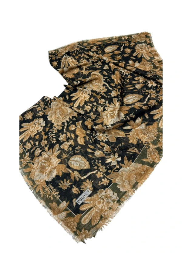 Poloist Desenli Flamlı Keten Eşarp fla1