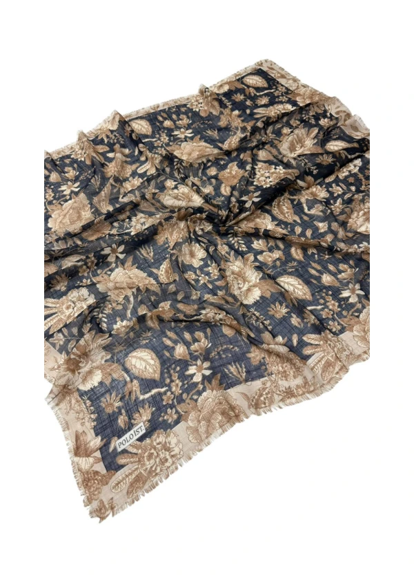 Poloist Desenli Flamlı Keten Eşarp fla2