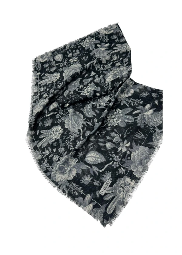 Poloist Desenli Flamlı Keten Eşarp fla3