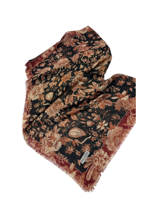 Poloist Desenli Flamlı Keten Eşarp fla5