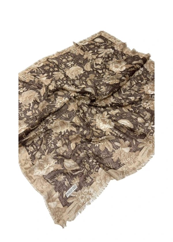 Poloist Desenli Flamlı Keten Eşarp fla6