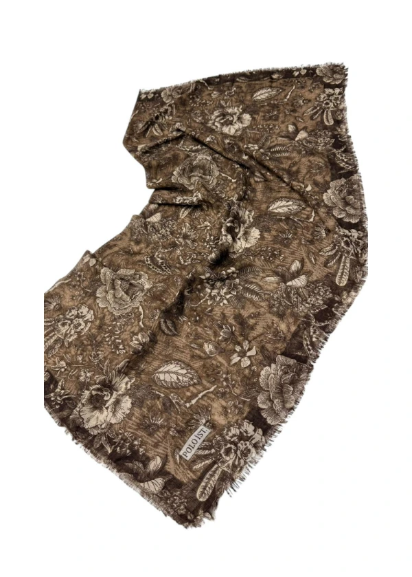 Poloist Desenli Flamlı Keten Eşarp fla8