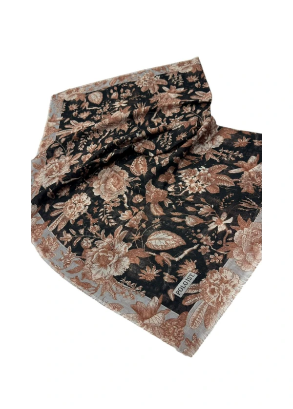 Poloist Desenli Flamlı Keten Eşarp fla9