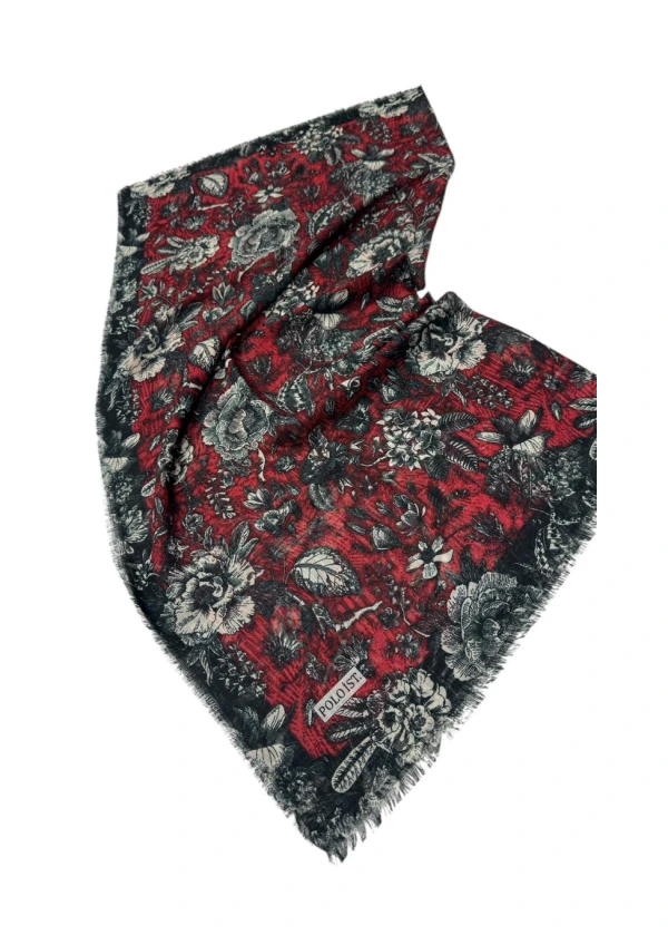 Poloist Desenli Flamlı Keten Eşarp fla10