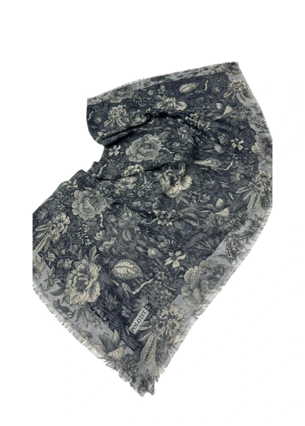 Poloist Desenli Flamlı Keten Eşarp fla11