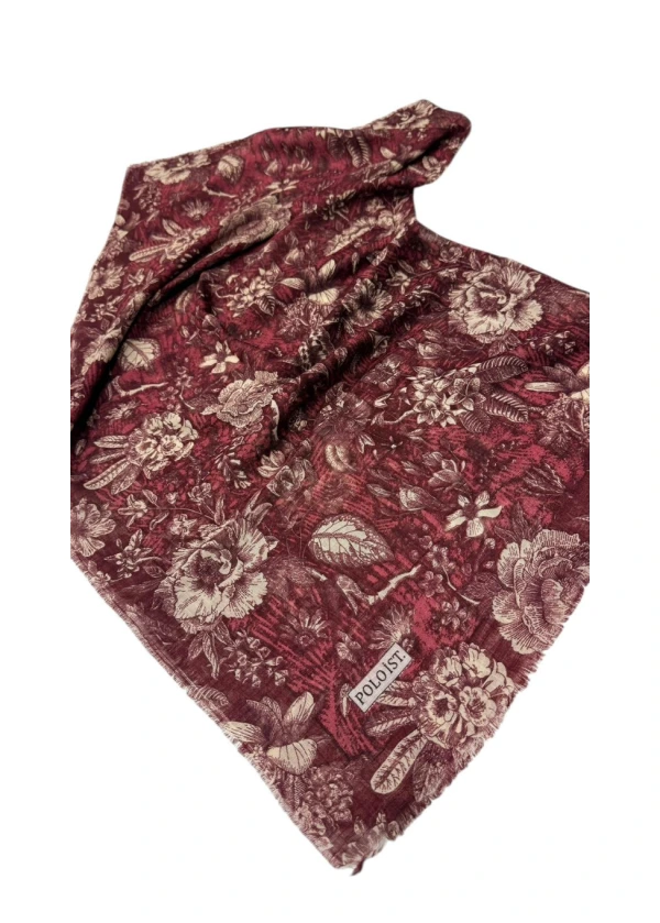 Poloist Desenli Flamlı Keten Eşarp fla13