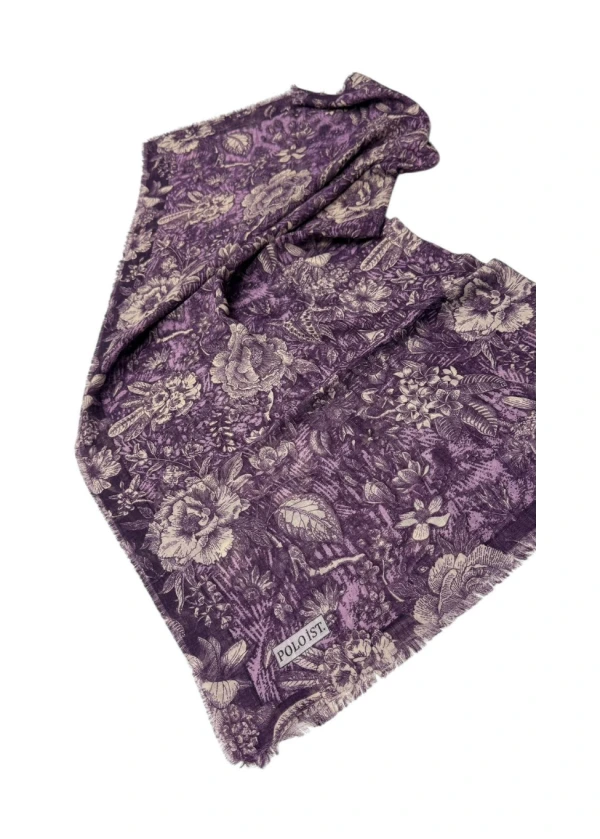 Poloist Desenli Flamlı Keten Eşarp fla14