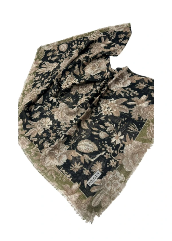 Poloist Desenli Flamlı Keten Eşarp fla15