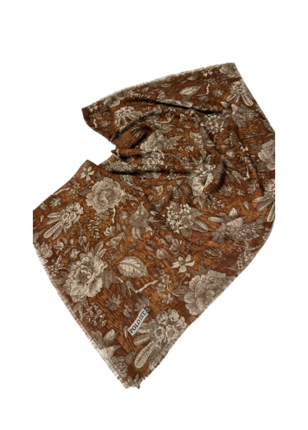 Poloist Desenli Flamlı Keten Eşarp fla17