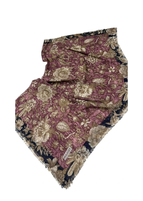 Poloist Desenli Flamlı Keten Eşarp fla18