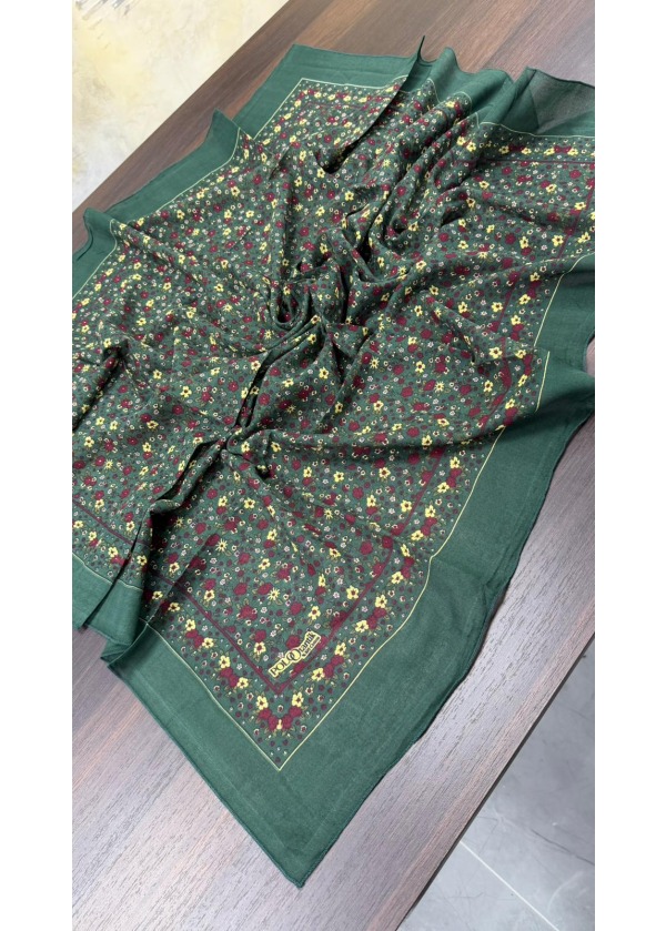 Lorenda Otantik %100 Organik Cotton Yazma Eşarp Çiçekli Yeşil