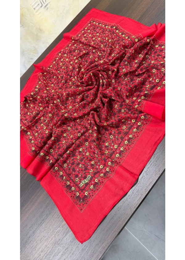 Lorenda Otantik %100 Organik Cotton Yazma Eşarp Çiçekli Kırmızı