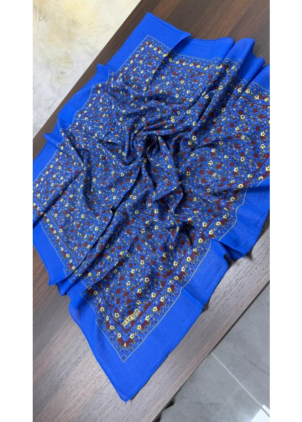 Lorenda Otantik %100 Organik Cotton Yazma Eşarp Çiçekli Mavi
