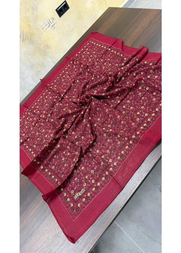 Lorenda Otantik %100 Organik Cotton Yazma Eşarp Çiçekli Bordo