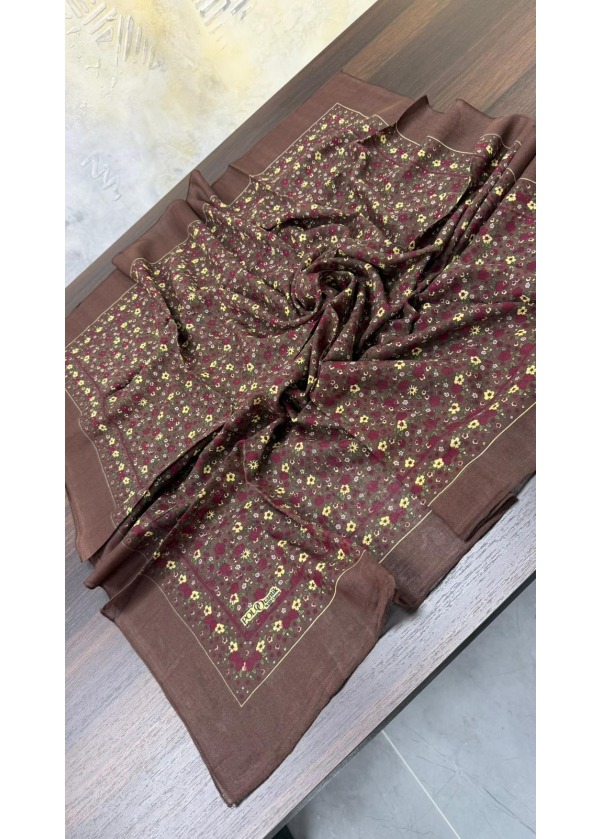 Lorenda Otantik %100 Organik Cotton Yazma Eşarp Çiçekli Kahverengi