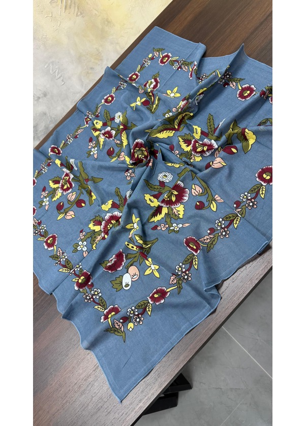 Lorenda Otantik %100 Organik Cotton Yazma Eşarp Kot Mavi