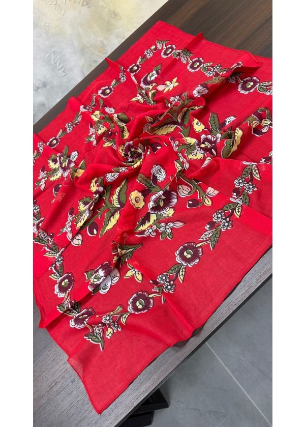 Lorenda Otantik %100 Organik Cotton Yazma Eşarp Kırmızı