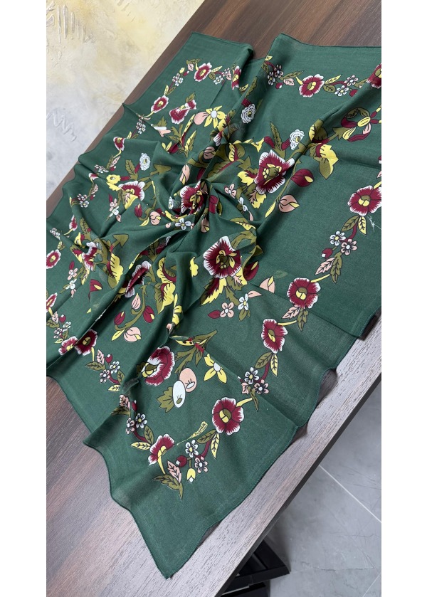 Lorenda Otantik %100 Organik Cotton Yazma Eşarp Yeşil