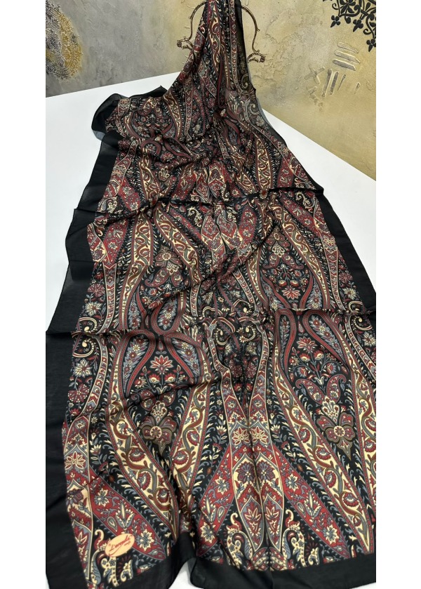 Etnik Desenli Soft Pamuk Şal Siyah