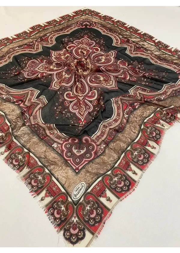 Yasemin Flamlı Keten Pamuk Eşarp cv3